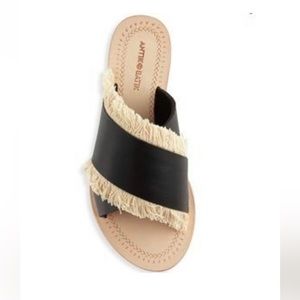 Antik Batik black leather slides with fringe